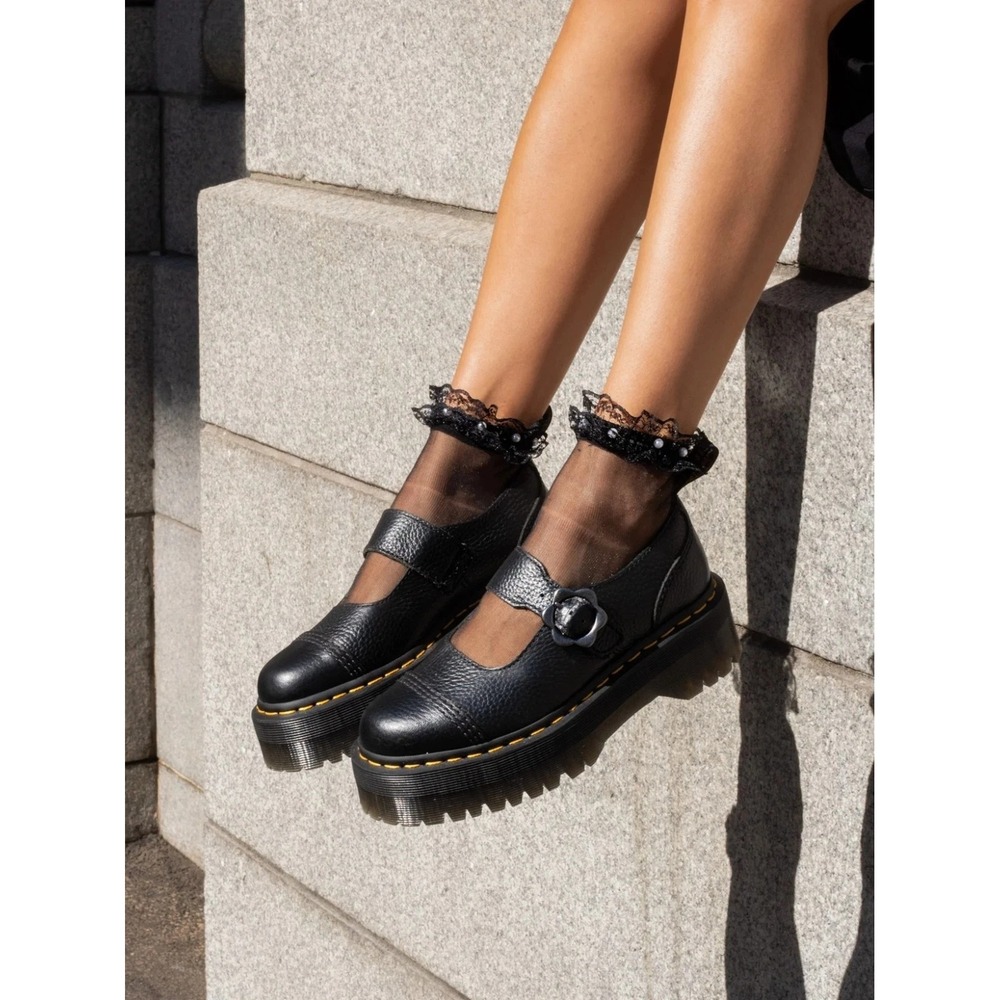 Dr. Martens Addina Flower Women 8 Mary Jane Platform Black Milled Nappa Shoe
